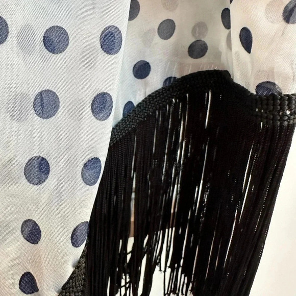 LuLaRoe Dark Navy Polka Dot Black Fringe Monroe Kimono Swim Coverup Size Large L - Picture 2 of 11